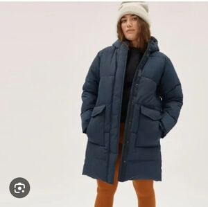 Everlane Navy Re:New Long Puffer Coat Xs